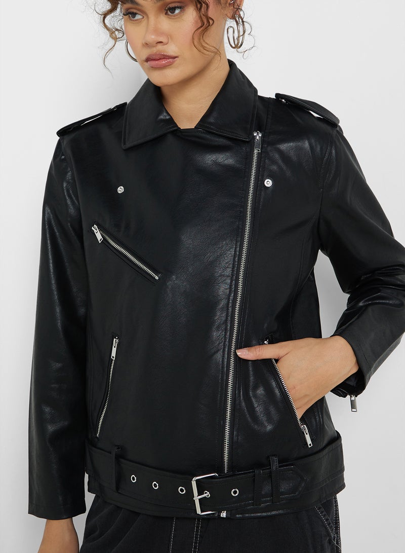 Zippered Leather Jacket