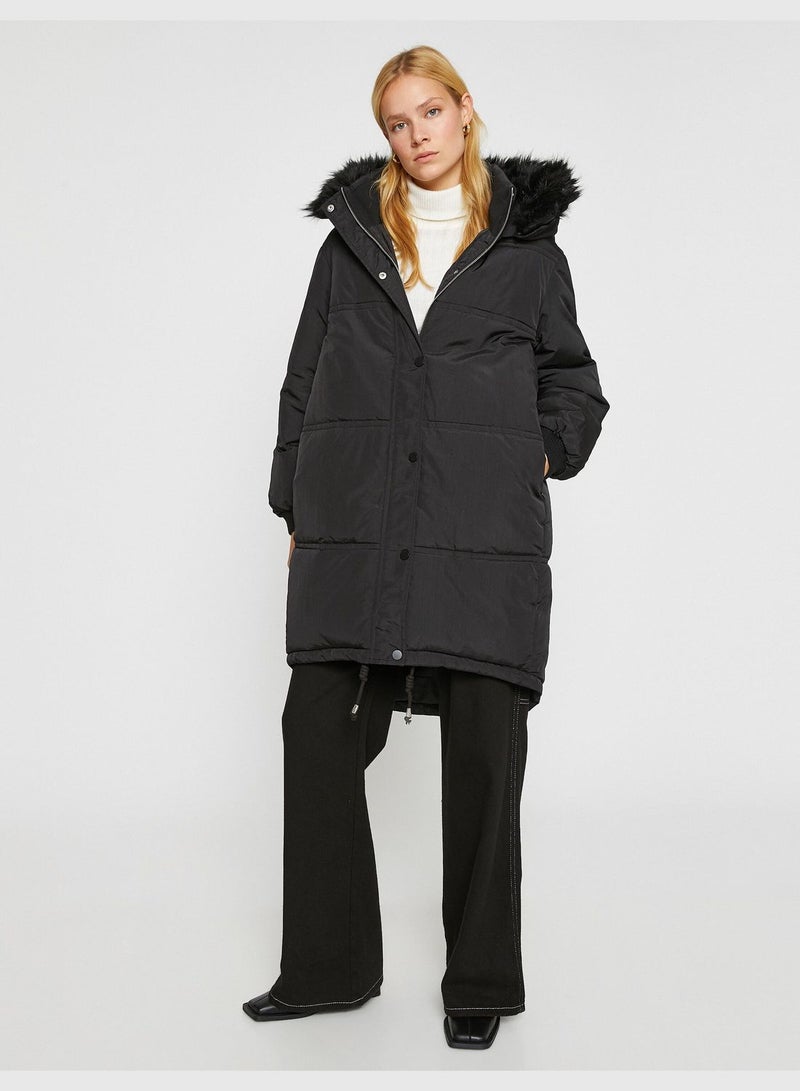 Hooded Puffer Coat Plush Detail