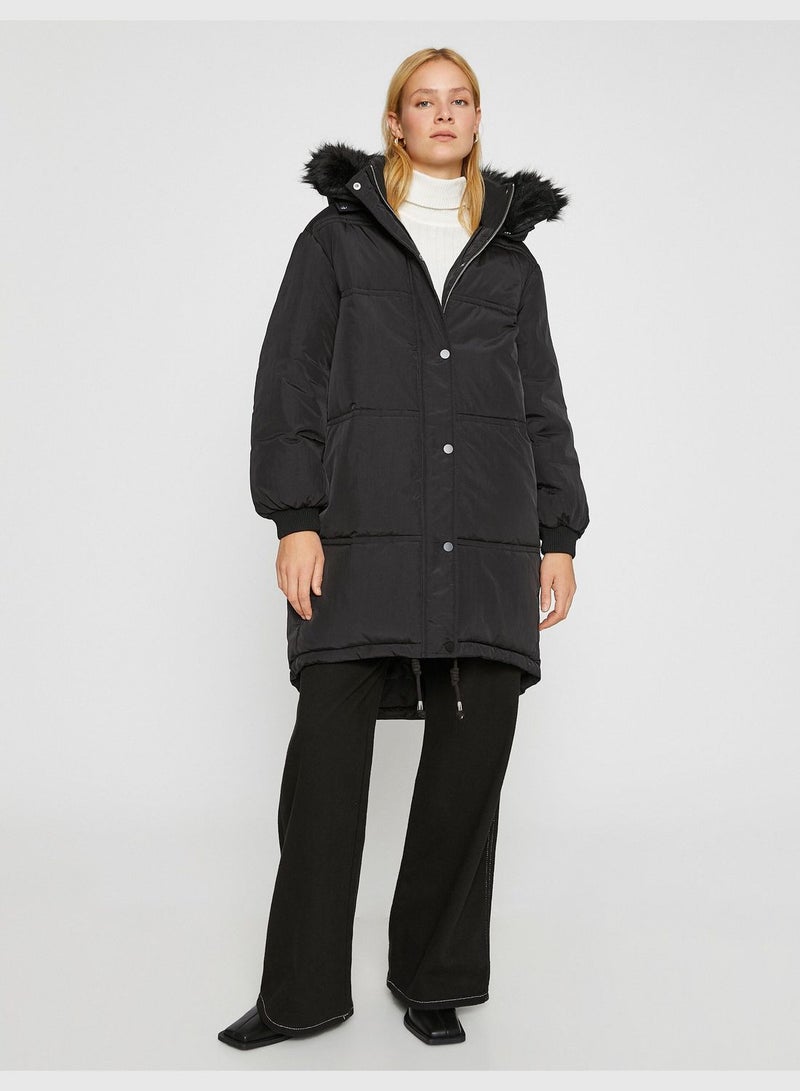 Hooded Puffer Coat Plush Detail