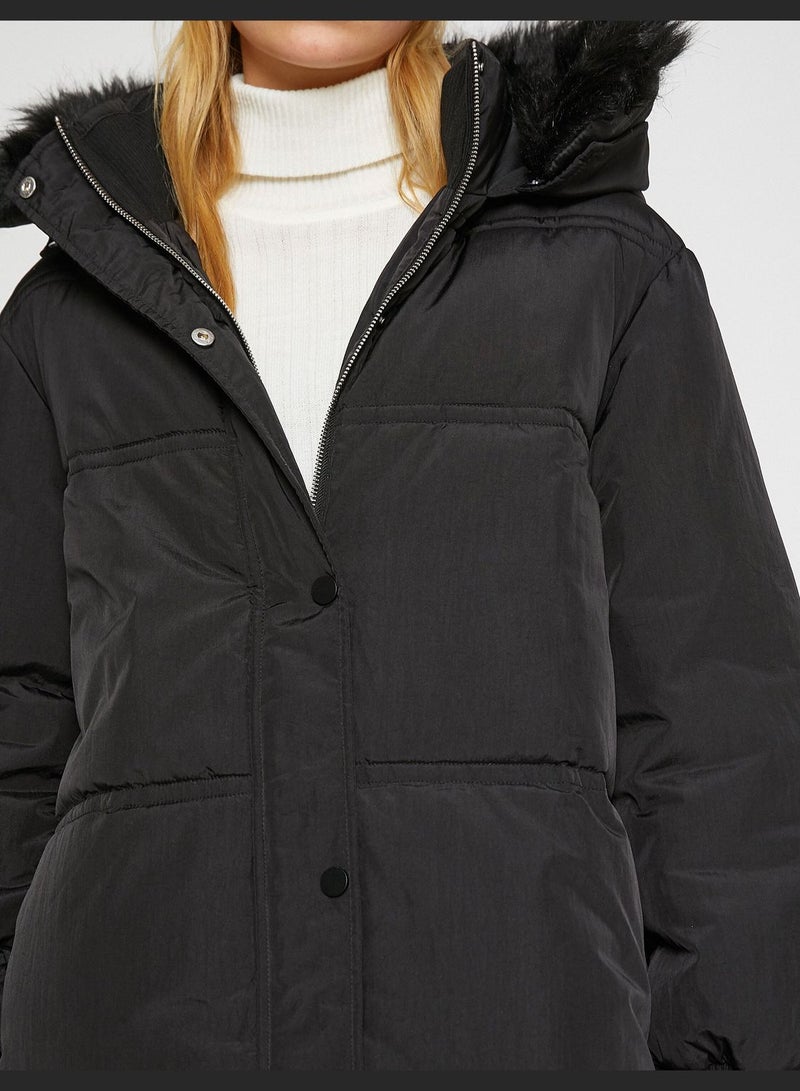 Hooded Puffer Coat Plush Detail