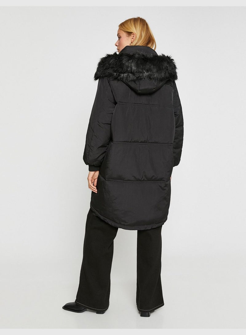 Hooded Puffer Coat Plush Detail