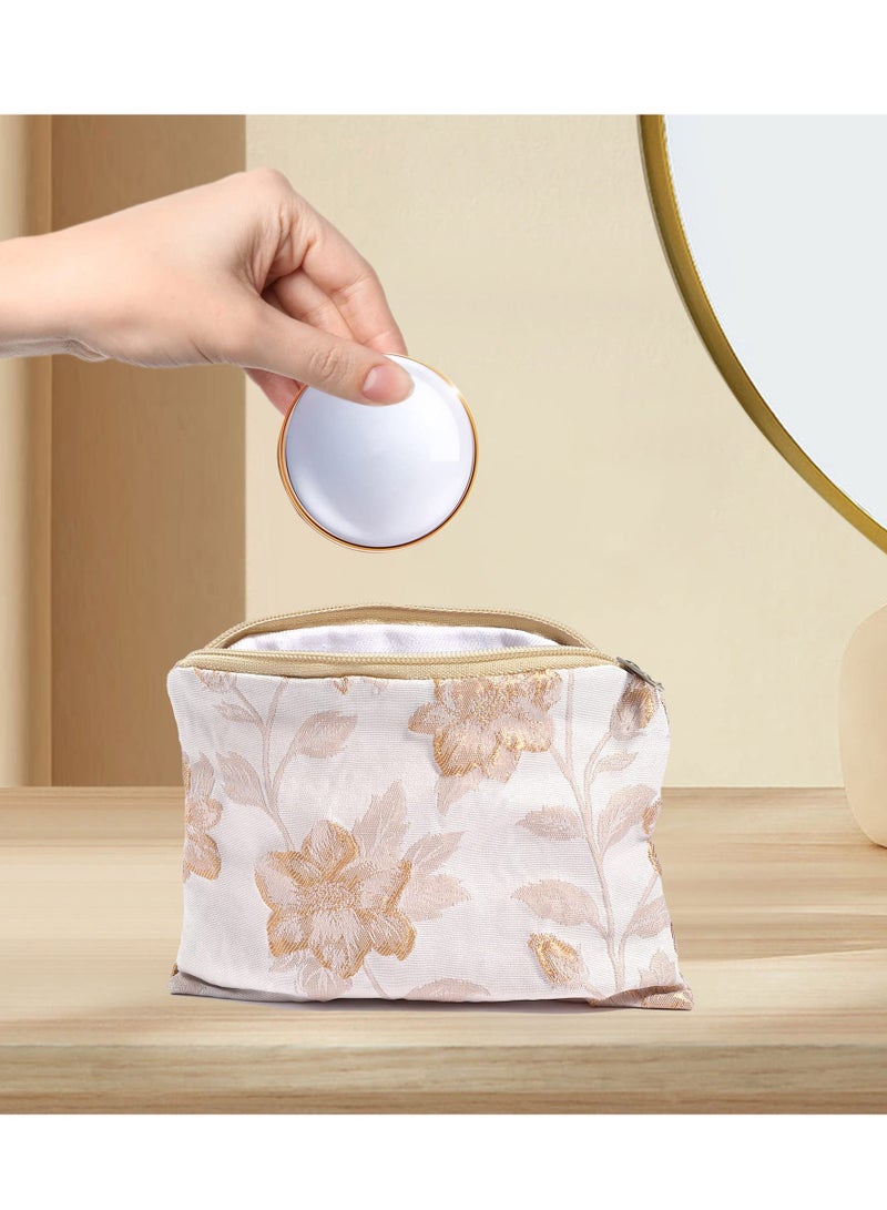 Embroidery Makeup Bag, 2Pcs Soft Floral Makeup Bag, for Purse Pocket Cosmetic Pouch Lipstick Storage Container Portable Zipper Organizer, Portable Toiletry Bag, White & Beige