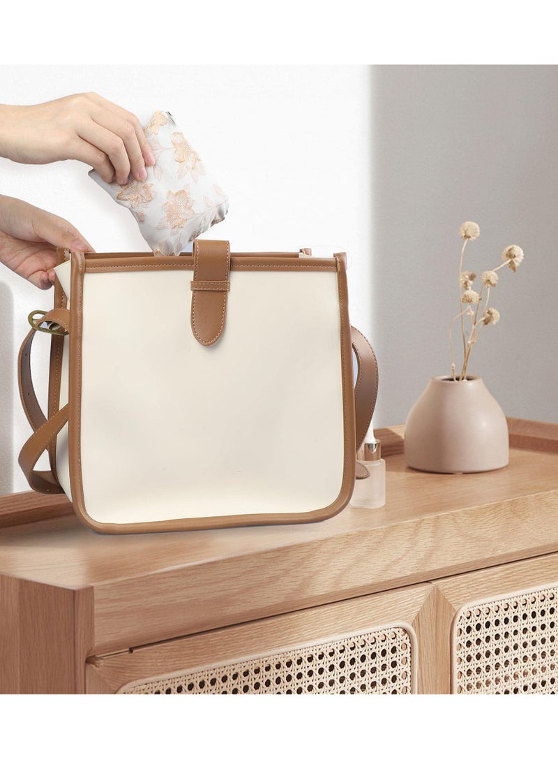 Embroidery Makeup Bag, 2Pcs Soft Floral Makeup Bag, for Purse Pocket Cosmetic Pouch Lipstick Storage Container Portable Zipper Organizer, Portable Toiletry Bag, White & Beige