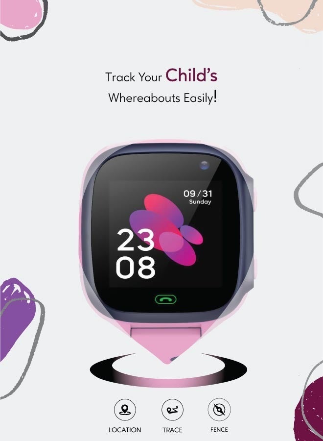 Kids Smart Watch Series 1 with GPS Tracking, SIM Card Slot, SOS Alarm, HD Touch Screen, Voice Chat,  Contact Calls and Flashlight - Pink