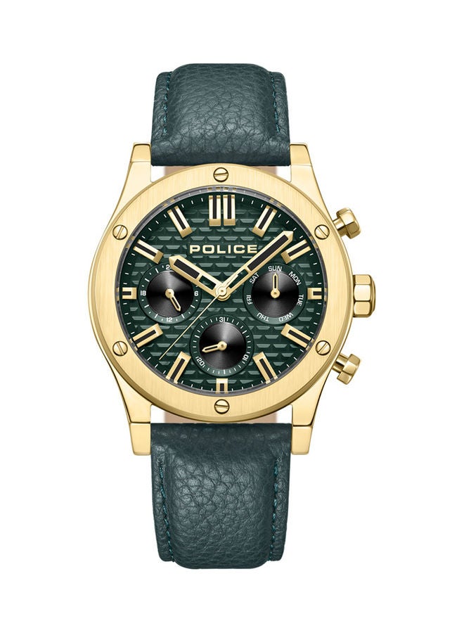 POLICE - Polysh Watch For Men Green Dial Green Leather Strap