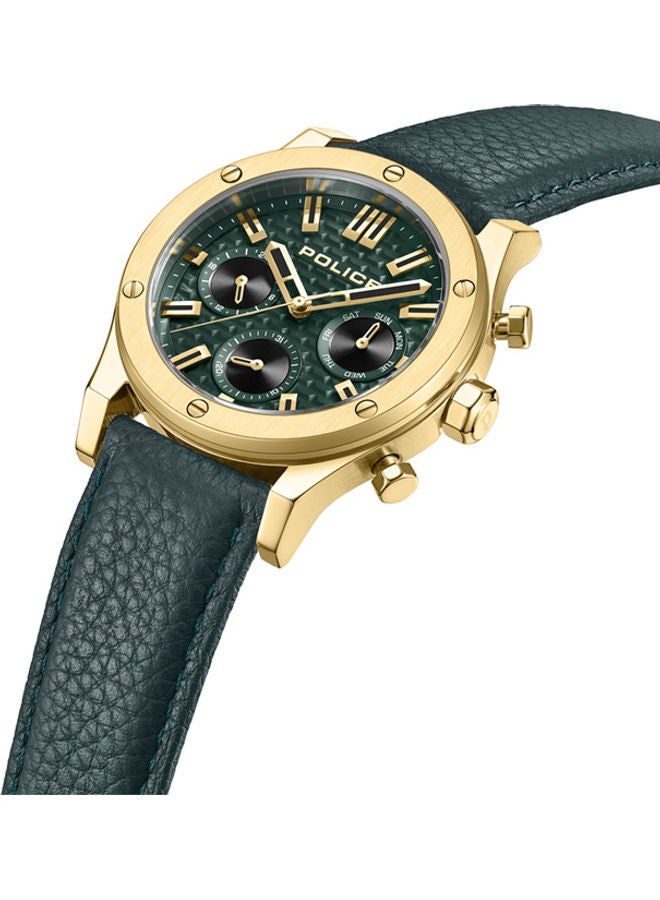 POLICE - Polysh Watch For Men Green Dial Green Leather Strap