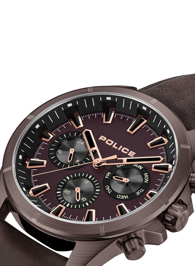POLICE - Malawi Watch For Men Burgundy Brown Leather Strap - PEWJF0005802