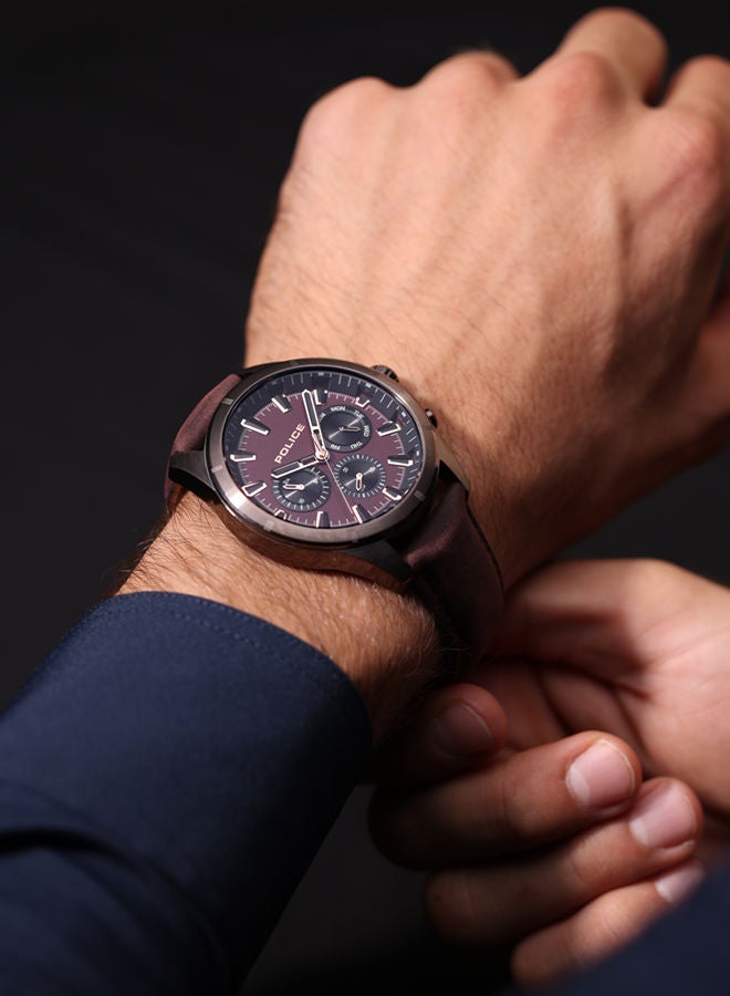 POLICE - Malawi Watch For Men Burgundy Brown Leather Strap - PEWJF0005802