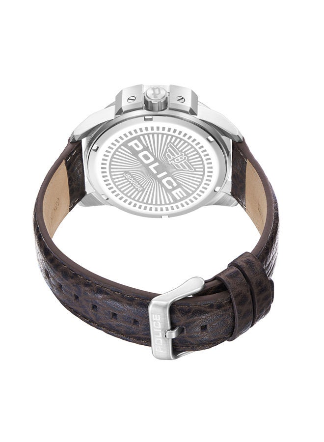 POLICE - Underlined Watch For Men Silver Dial Brown Leather Strap - PEWJB0005601