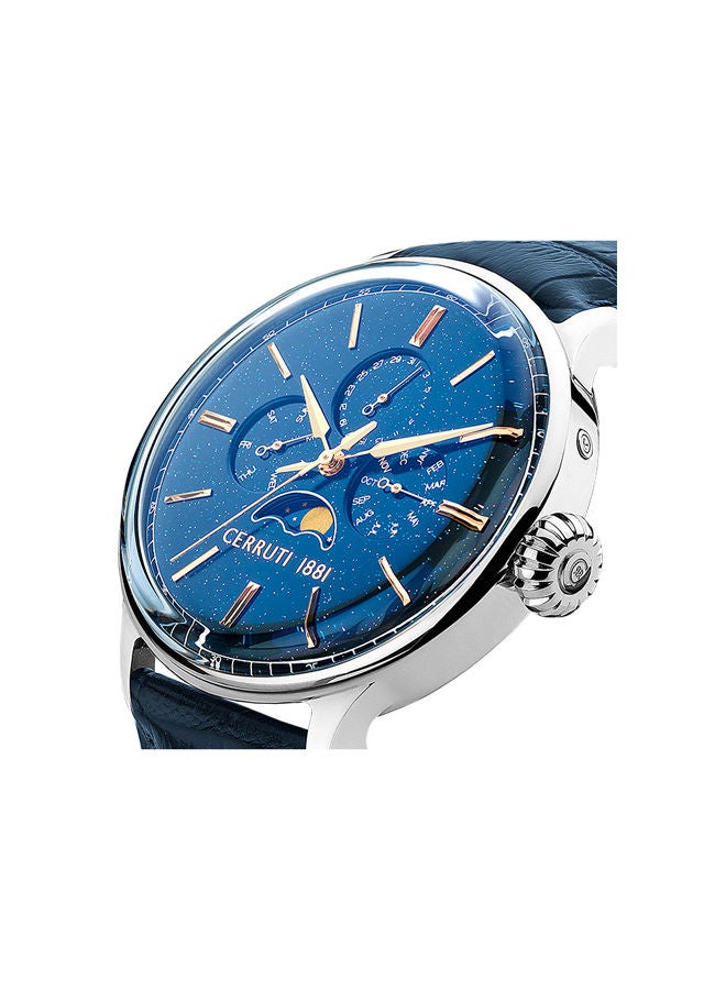 Men's Round Shape Leather Band Analog Wrist Watch 43 mm - Blue Dial - CIWGF2224605