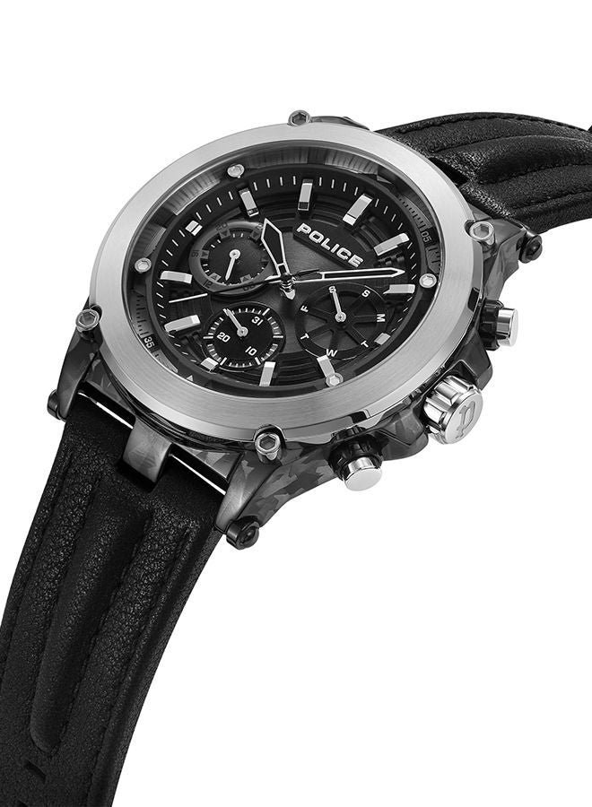 Taman Watch For Men Black Dial And Black Leather Strap