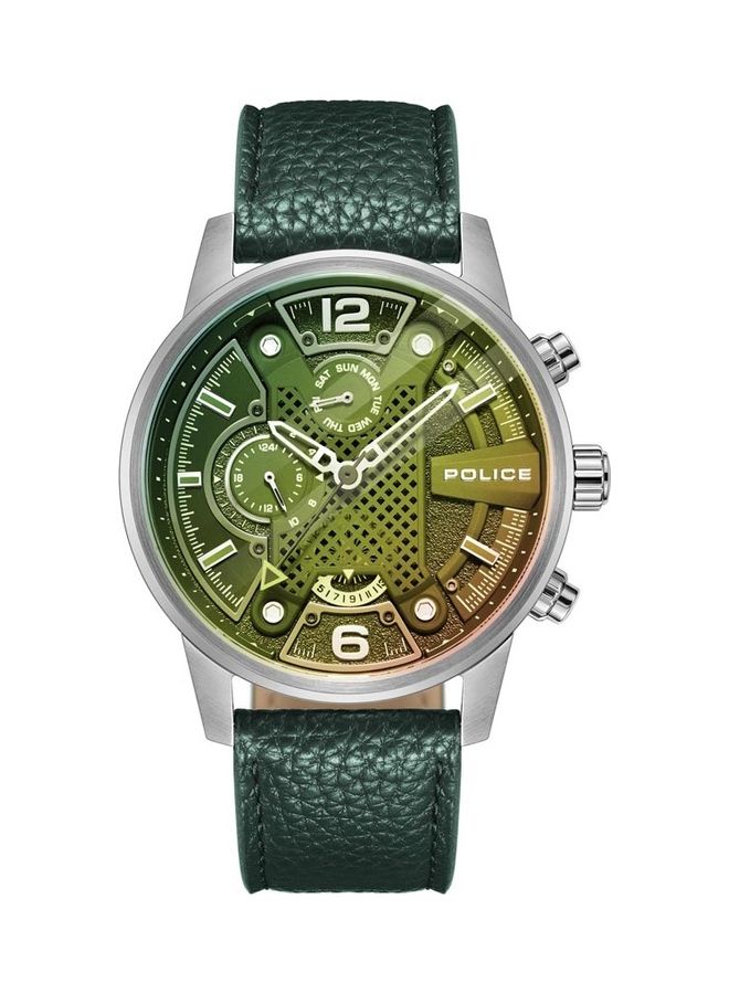 Lanshu Watch For Men Black Dial And Green Leather Strap