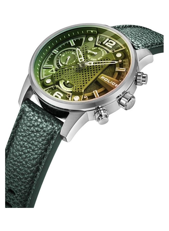 Lanshu Watch For Men Black Dial And Green Leather Strap