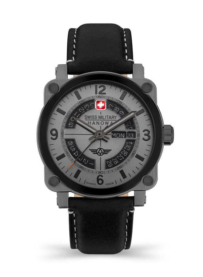 Aerograph Watch For Men With Black Genuine Leather Strap - 43 mm