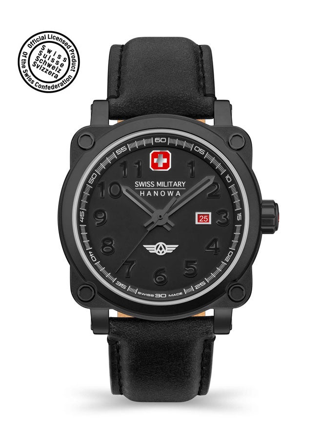 Aerograph Night Vision Watch For Men With Black Genuine Leather Strap - 43 mm