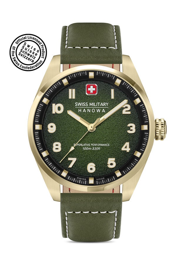 Greyhound Watch For Men With Olive Genuine Leather Pro Strap - 42 mm