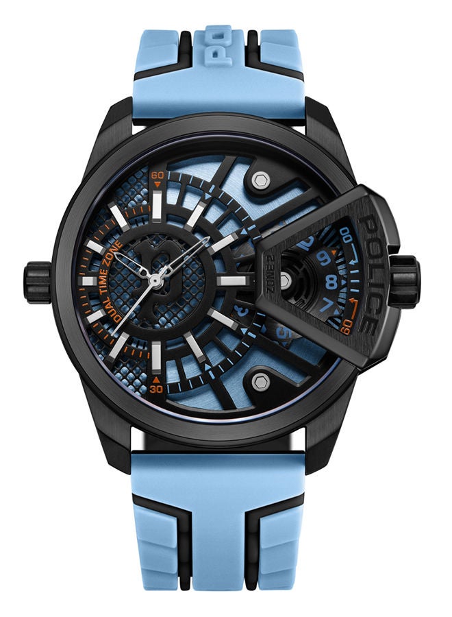 POLICE - Underlined Watch For Men Black & Blue Dial With Blue Silicone Strap - PEWJM0004204