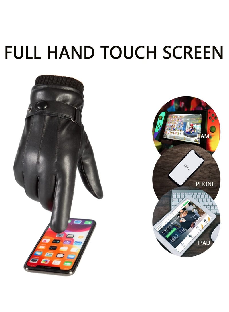 Men's Winter Warm Touchscreen Leather Gloves Adjustable Thermal Driving PU Leather Gloves