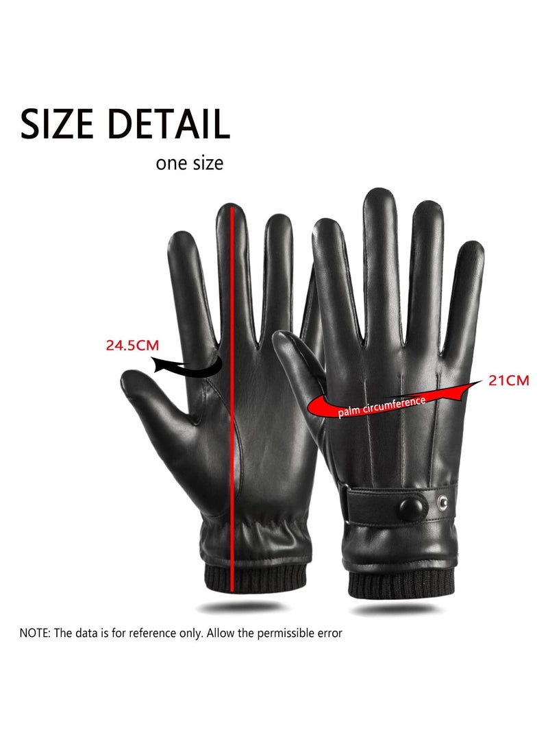 Men's Winter Warm Touchscreen Leather Gloves Adjustable Thermal Driving PU Leather Gloves