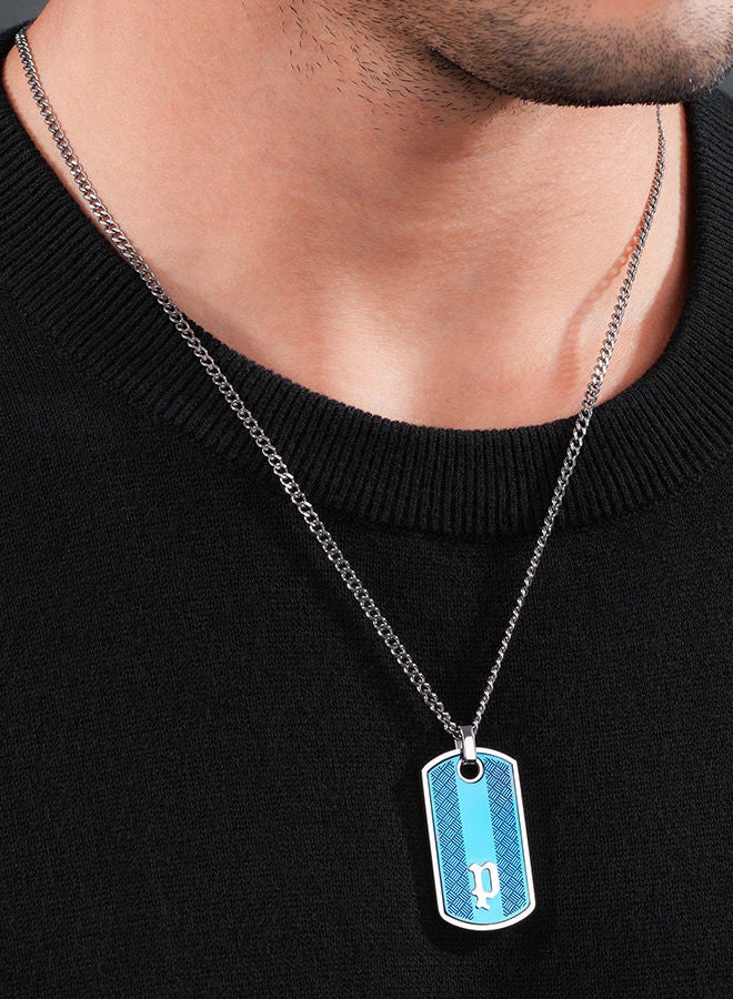 Police Hang Stainless Steel Gents Necklace With Blue Plating Inlay - PEAGN0032802