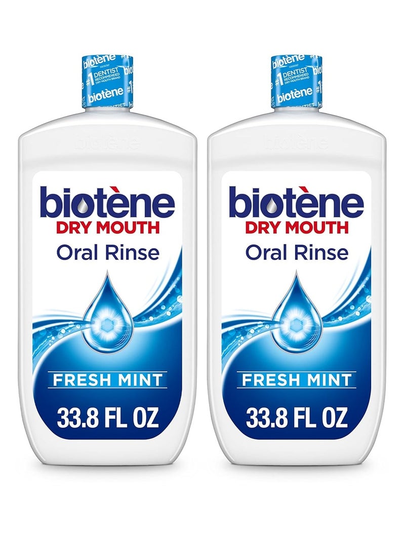Biotène Oral Rinse Mouthwash for Dry Mouth, Breath Freshener and Dry Mouth Treatment, Fresh Mint - 33.8 FL oz(Pack of 2)