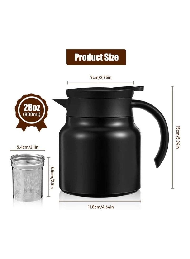 Thermal Coffee Carafe 28Oz Coffee Carafes Tea Pot For Keeping Hot Stainless Steel coffee Double Walled Vacuum Thermal Carafe Insulated Coffee Dispenser with Removable Tea Infuser