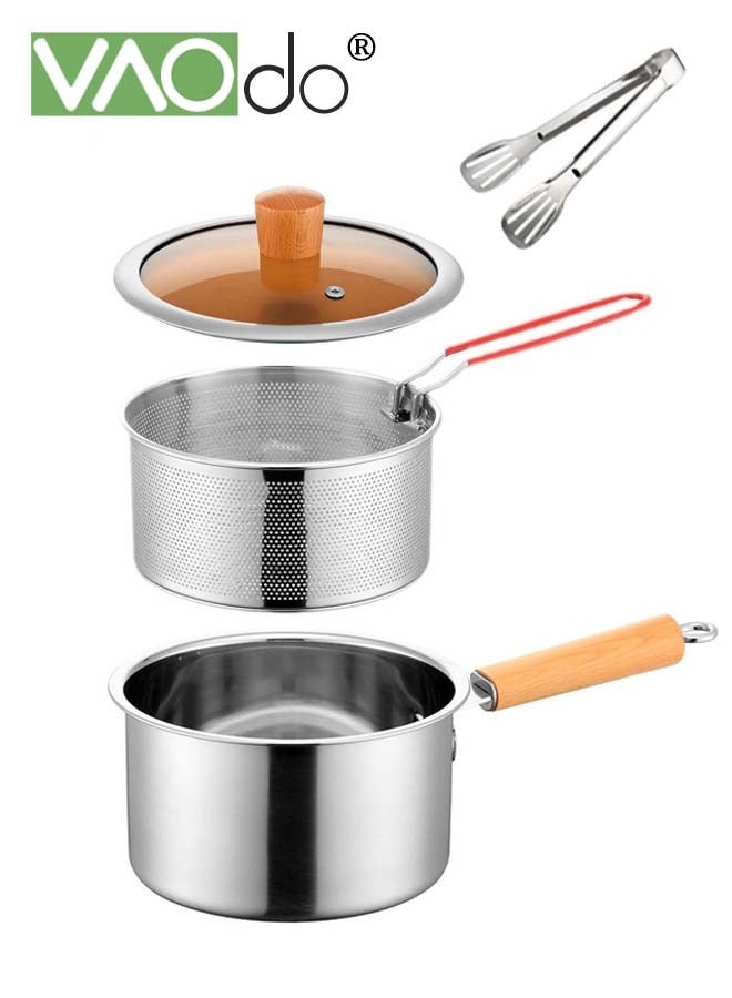 4PCS Saucepan With Clips and Funnels Uncoated 304 Stainless Steel Milk Pot Saucepan with Tempered Glass Lid Compatible with All Cooktops