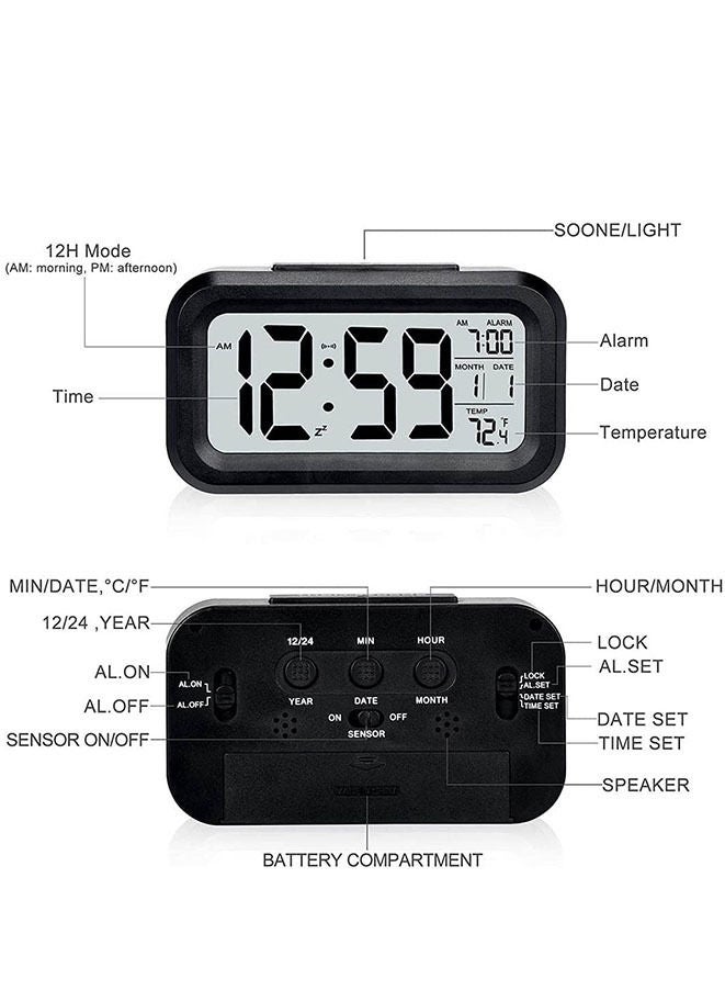 LED Digital Electronic Alarm Clock With Calendar And Thermometer Black