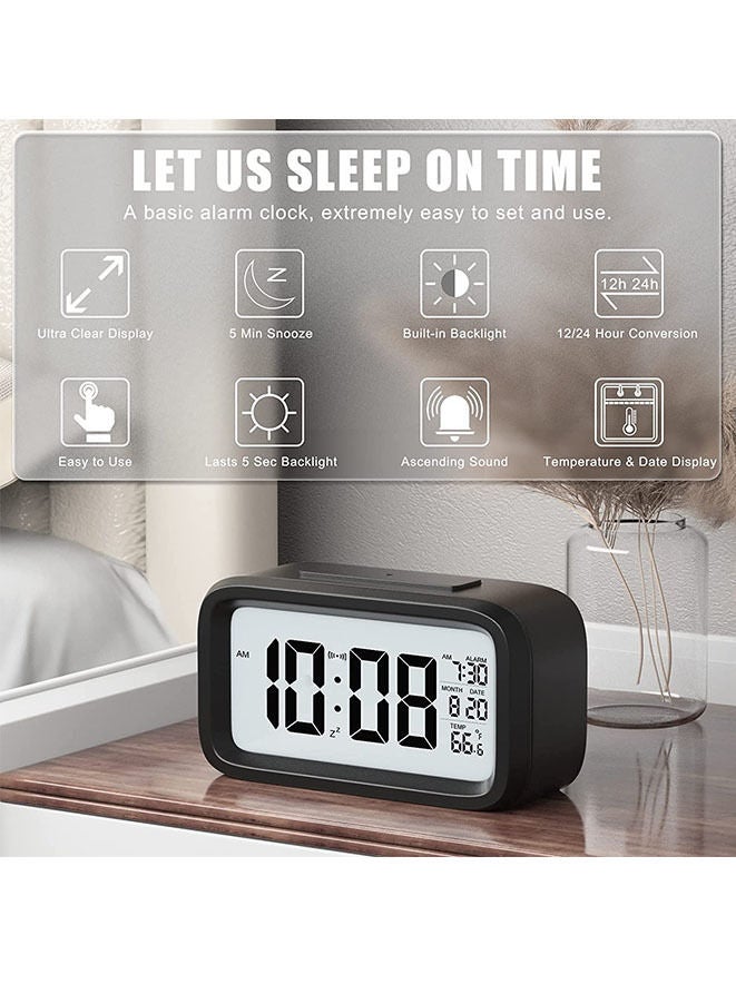 LED Digital Electronic Alarm Clock With Calendar And Thermometer Black