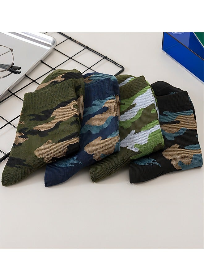 Men's Mid-Calf Camouflage Socks Round Neck Fashionable knitted Socks 4 Pairs Of Casual Socks Soft And Comfortable Socks