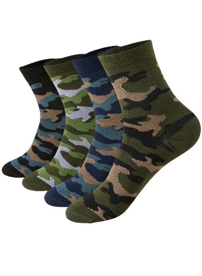 Men's Mid-Calf Camouflage Socks Round Neck Fashionable knitted Socks 4 Pairs Of Casual Socks Soft And Comfortable Socks