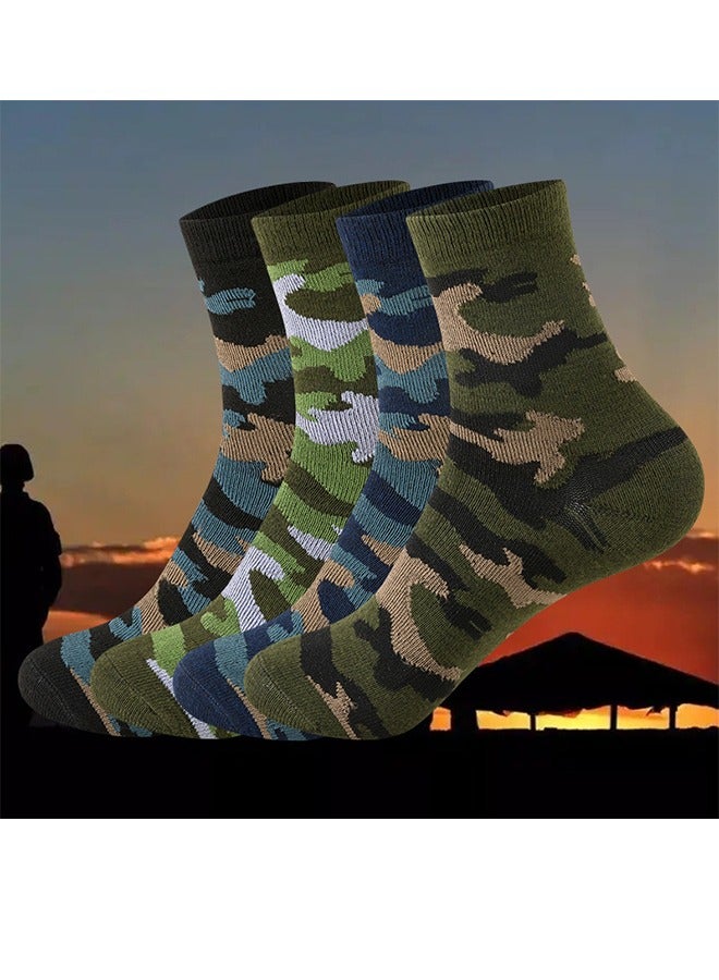 Men's Mid-Calf Camouflage Socks Round Neck Fashionable knitted Socks 4 Pairs Of Casual Socks Soft And Comfortable Socks