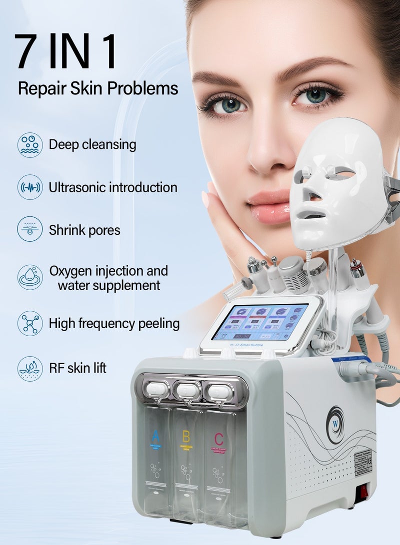 7 in 1 Hydrogen-Oxygen Facial Machine with LED Mask Deeping Cleansing Skin Instrument