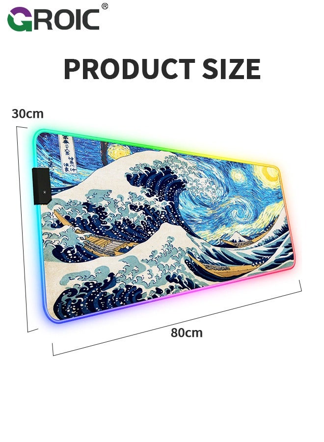 Gaming Mouse Pad, RGB Mouse Mat, Large with 7 LED Colors, and Waterproof Fabric Surface, Non-Slip Rubber Base for PC Laptop Keyboard