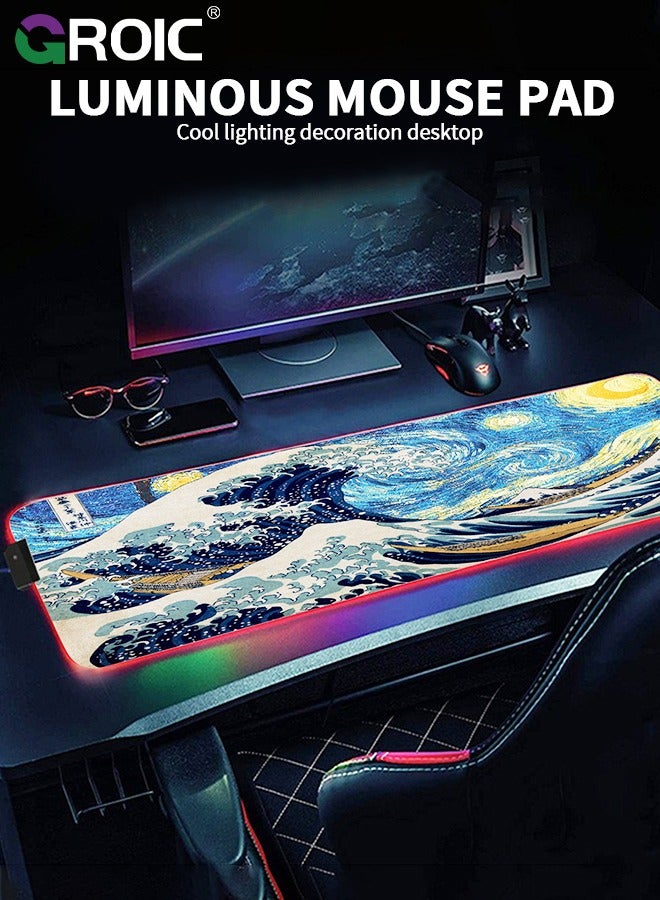 Gaming Mouse Pad, RGB Mouse Mat, Large with 7 LED Colors, and Waterproof Fabric Surface, Non-Slip Rubber Base for PC Laptop Keyboard