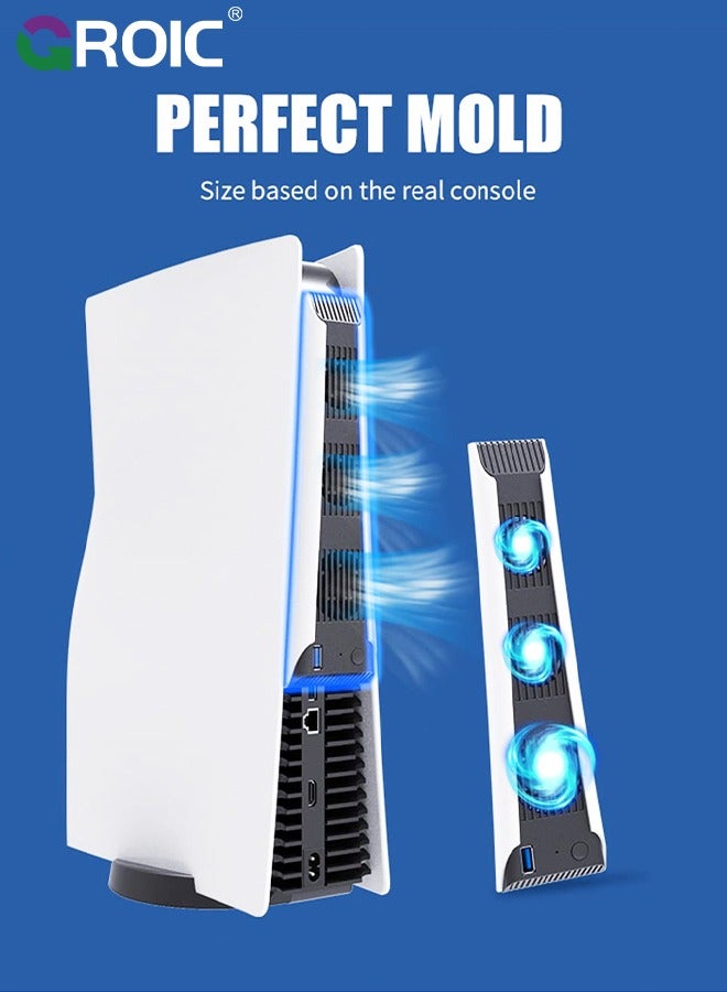 White PS5 Cooler for PS5 Cooling Fan, Upgraded Quiet Cooler Fan 3 Cooler External Port USB 3.0 Accessory Compatible with Playstation 5 Digital Edition/Ultra HD Console