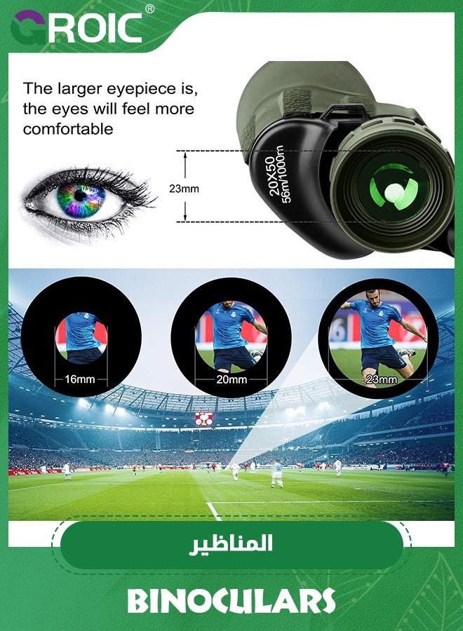 20x50 High Power Binoculars for Adults with Smartphone Adapter, HD Professional/Daily Waterproof Compact Binoculars for Bird Watching Hiking Concert Travel with BAK4 Prism FMC Lens