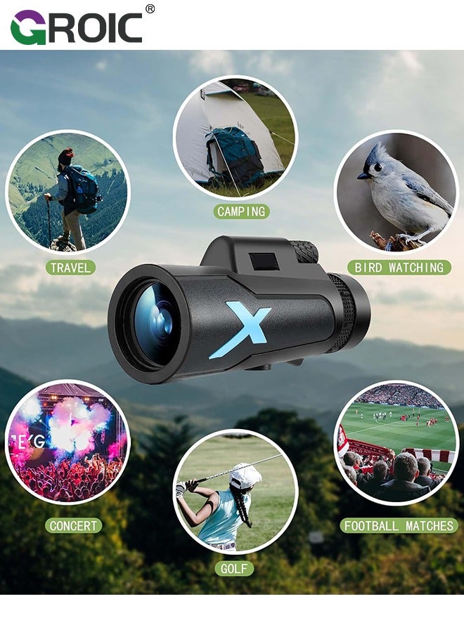 12x50 High-Power Monocular Telescope with Smartphone Tripod, Portable Bag - Ideal for Bird Watching, Hunting, Hiking, Camping - Large Vision for Adults and Kids with BAK4 Prism and FMC Lens Technology