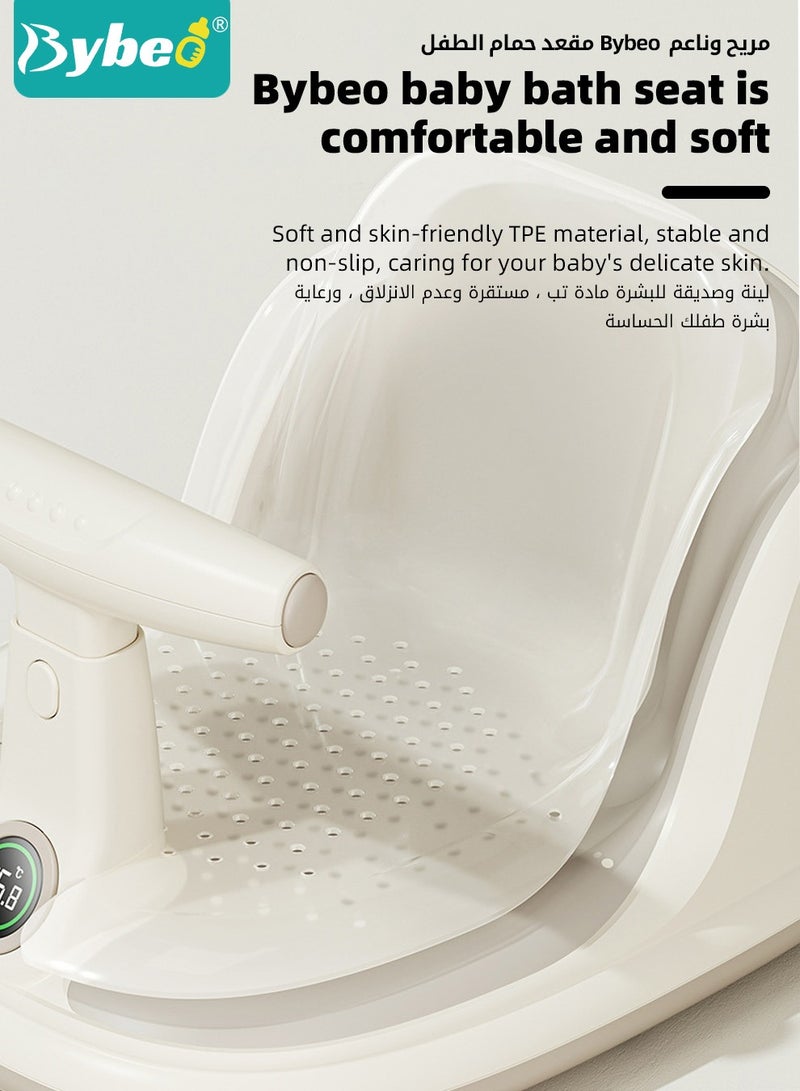 Baby Bath Seat, Baby Bathtub Seat with Water Thermometer, Infants Bathtub Chair with toys tray/ Strong Suction Cup/Non-Slip Soft Mat, Baby Bath Must-Have, with Shampoo Cap/Cup/Brush, Four ducky toys