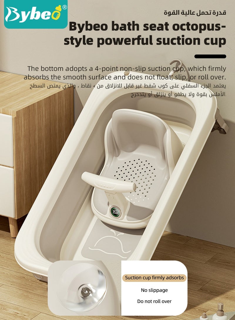 Baby Bath Seat, Baby Bathtub Seat with Water Thermometer, Infants Bathtub Chair with toys tray/ Strong Suction Cup/Non-Slip Soft Mat, Baby Bath Must-Have, with Shampoo Cap/Cup/Brush, Four ducky toys