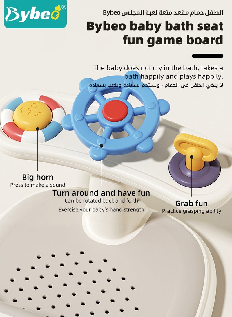 Baby Bath Seat, Baby Bathtub Seat with Water Thermometer, Infants Bathtub Chair with toys tray/ Strong Suction Cup/Non-Slip Soft Mat, Baby Bath Must-Have, with Shampoo Cap/Cup/Brush, Four ducky toys