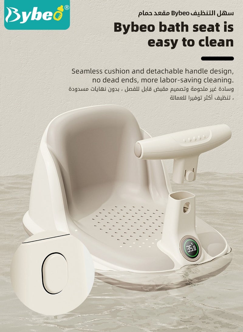 Baby Bath Seat, Baby Bathtub Seat with Water Thermometer, Infants Bathtub Chair with toys tray/ Strong Suction Cup/Non-Slip Soft Mat, Baby Bath Must-Have, with Shampoo Cap/Cup/Brush, Four ducky toys