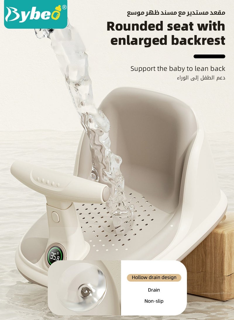 Baby Bath Seat, Baby Bathtub Seat with Water Thermometer, Infants Bathtub Chair with toys tray/ Strong Suction Cup/Non-Slip Soft Mat, Baby Bath Must-Have, with Shampoo Cap/Cup/Brush, Four ducky toys