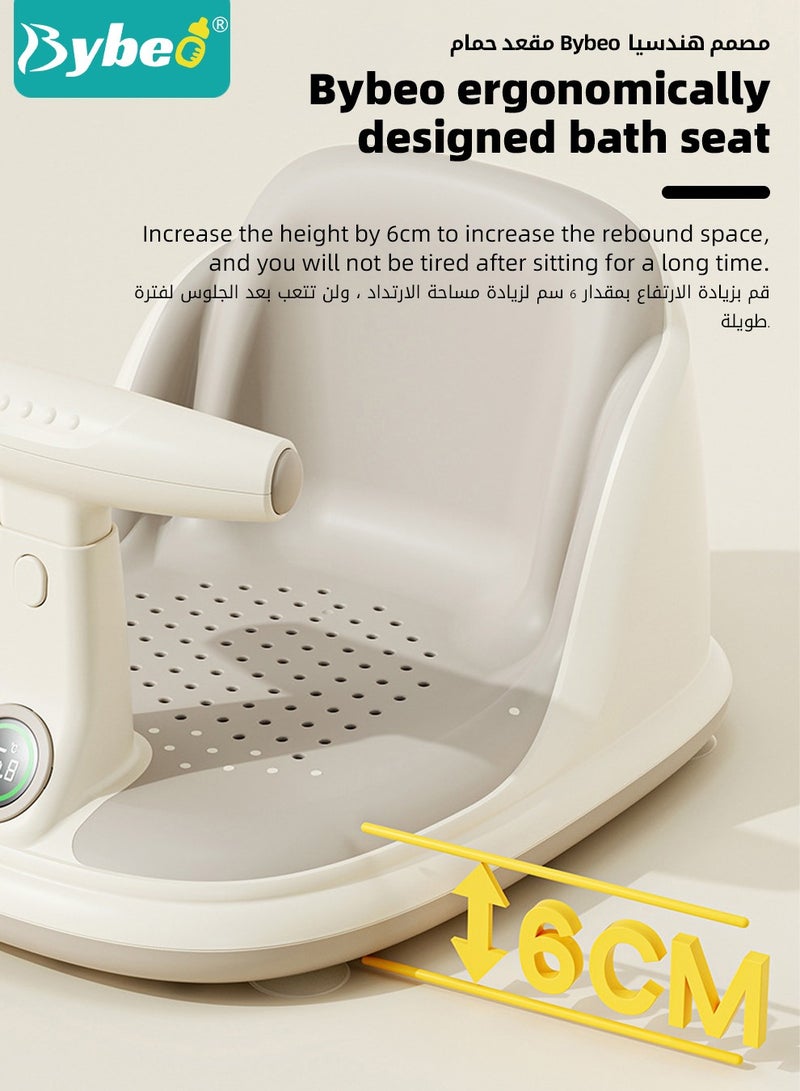 Baby Bath Seat, Baby Bathtub Seat with Water Thermometer, Infants Bathtub Chair with toys tray/ Strong Suction Cup/Non-Slip Soft Mat, Baby Bath Must-Have, with Shampoo Cap/Cup/Brush, Four ducky toys