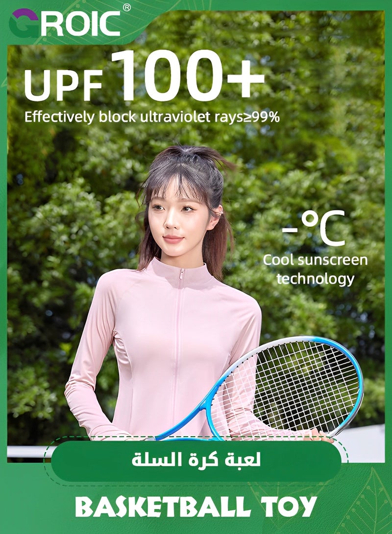 Women's UPF 50+ UV Sun Protection Clothing, Sun Protection Ice Silk Clothing Long Sleeve Breathable Stand Collar Slim Fit Athletic Hiking Shirts Lightweight Hoodie Zipper Outdoor Jacket