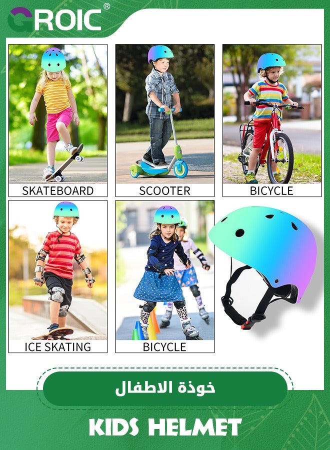 Colorful Gradient Helmet for kids, Kids Bike Helmets,Adjustable Multi-Sport Protective Gear Set,Kid Bicycle Helmet Kids Skateboard Helmet