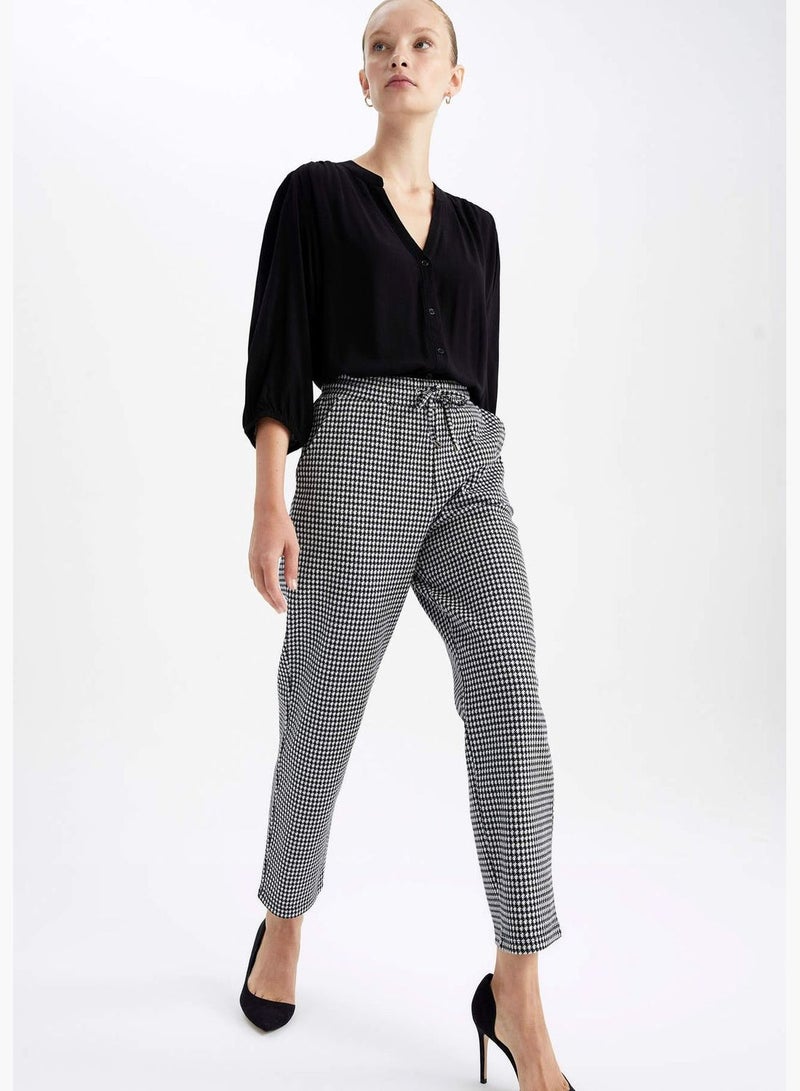 Check Patterned Wide Leg Trousers