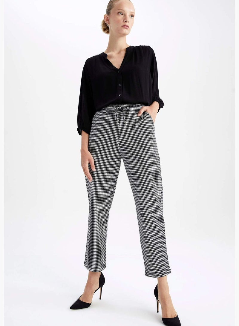 Check Patterned Wide Leg Trousers