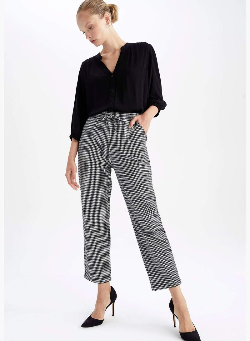 Check Patterned Wide Leg Trousers