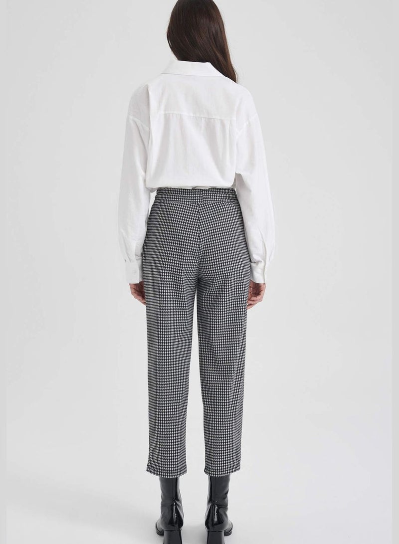 Check Patterned Wide Leg Trousers